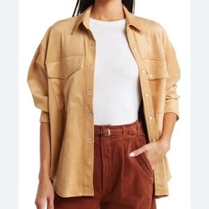 NEW Mother Double Flap Roomie Foxy Shirt Womens Large Tan Faux Suede NWOT